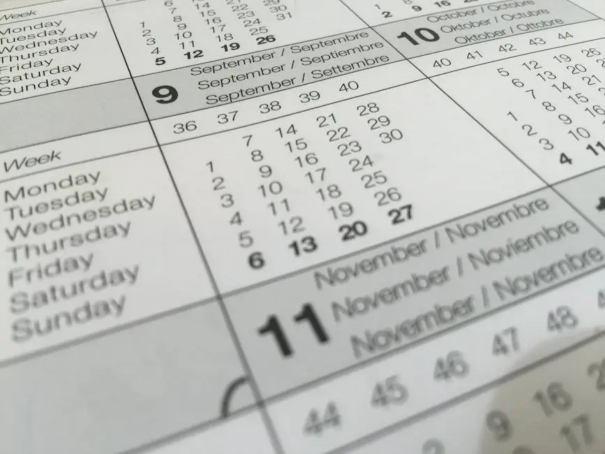 A visual representation of a content calendar, showing different sections and dates for content planning.