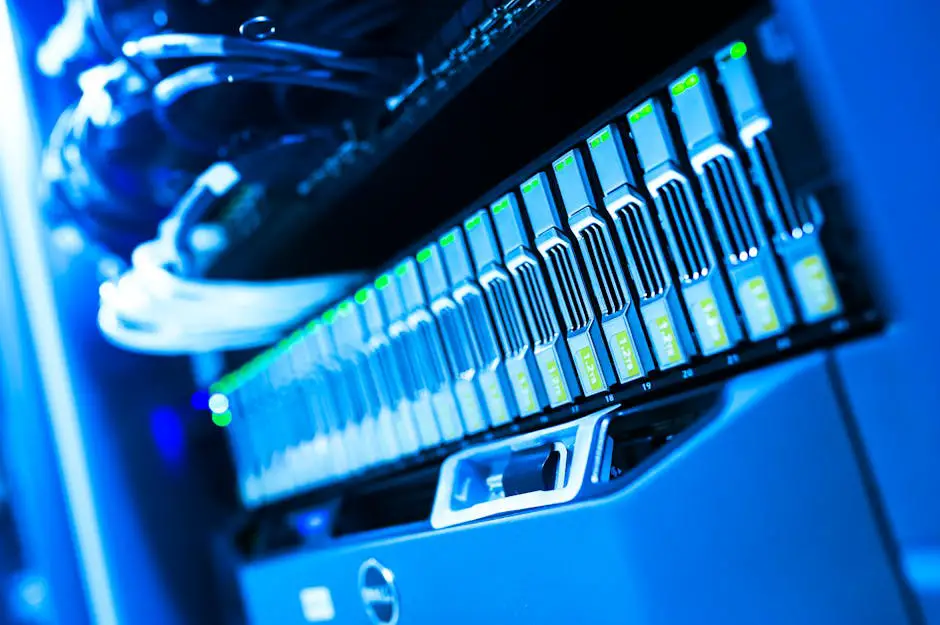 Image of a server room with data cables and servers for web hosting control panels